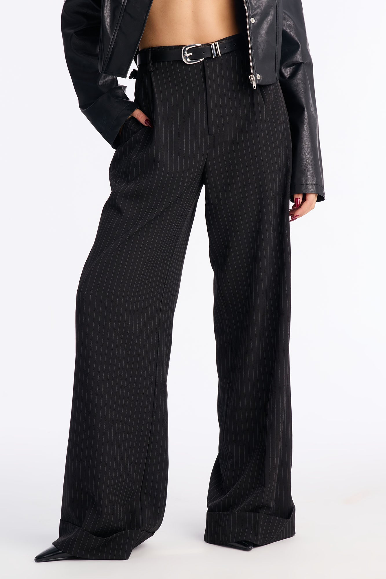 Pinstripes And Attitude Hardware Crepe Trouser Pant 33″ - Black