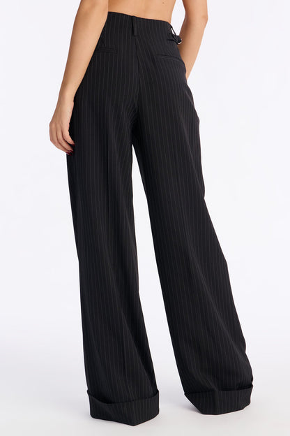 Pinstripes And Attitude Hardware Crepe Trouser Pant 33″ - Black