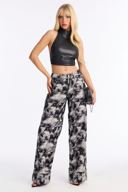 Aspiring Artist Patterned Wide Leg Jeans - Black/combo