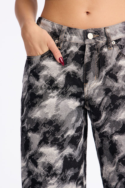 Aspiring Artist Patterned Wide Leg Jeans - Black/combo
