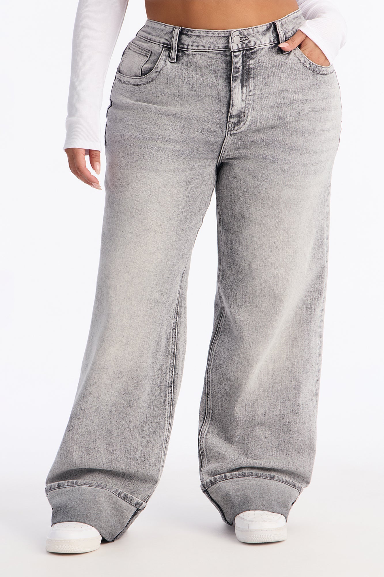 Forgive And Forget Cuffed Wide Leg Jeans - Acid Wash Grey