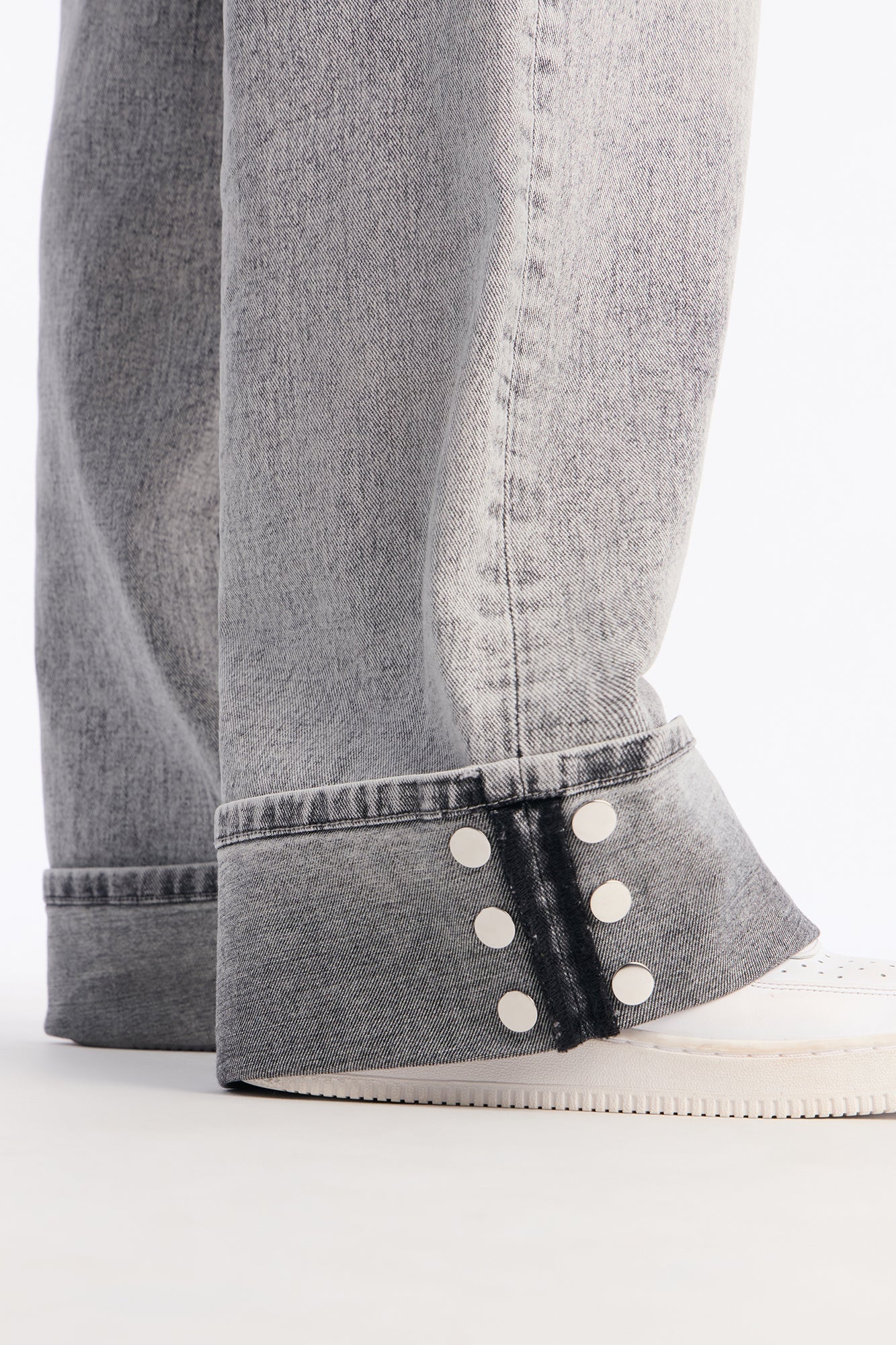 Forgive And Forget Cuffed Wide Leg Jeans - Acid Wash Grey