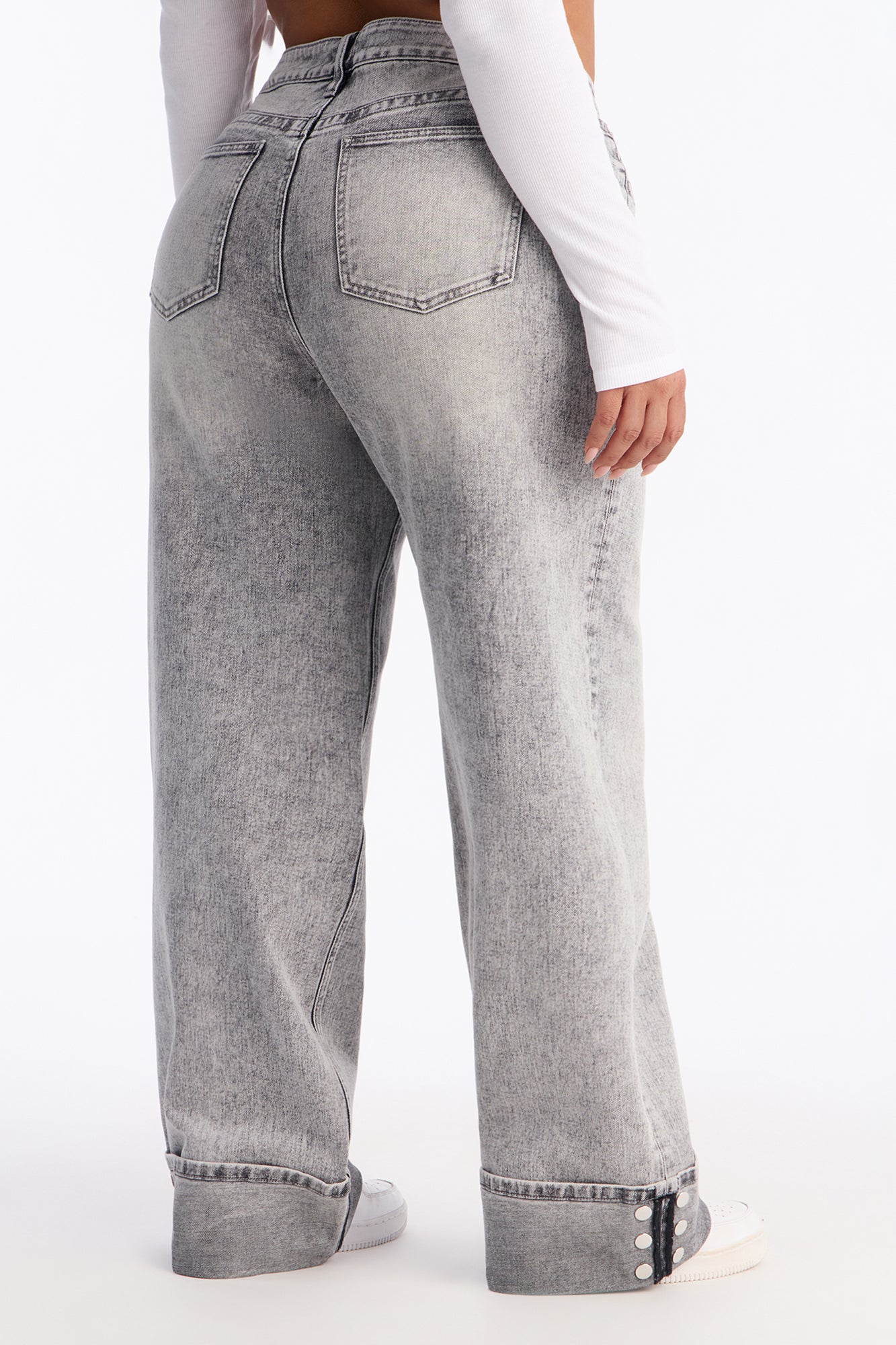 Forgive And Forget Cuffed Wide Leg Jeans - Acid Wash Grey