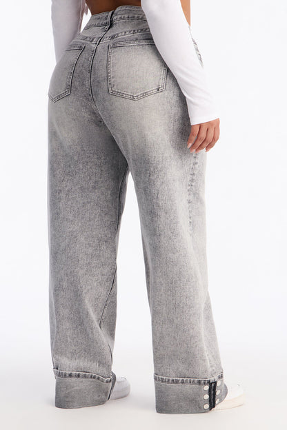 Forgive And Forget Cuffed Wide Leg Jeans - Acid Wash Grey