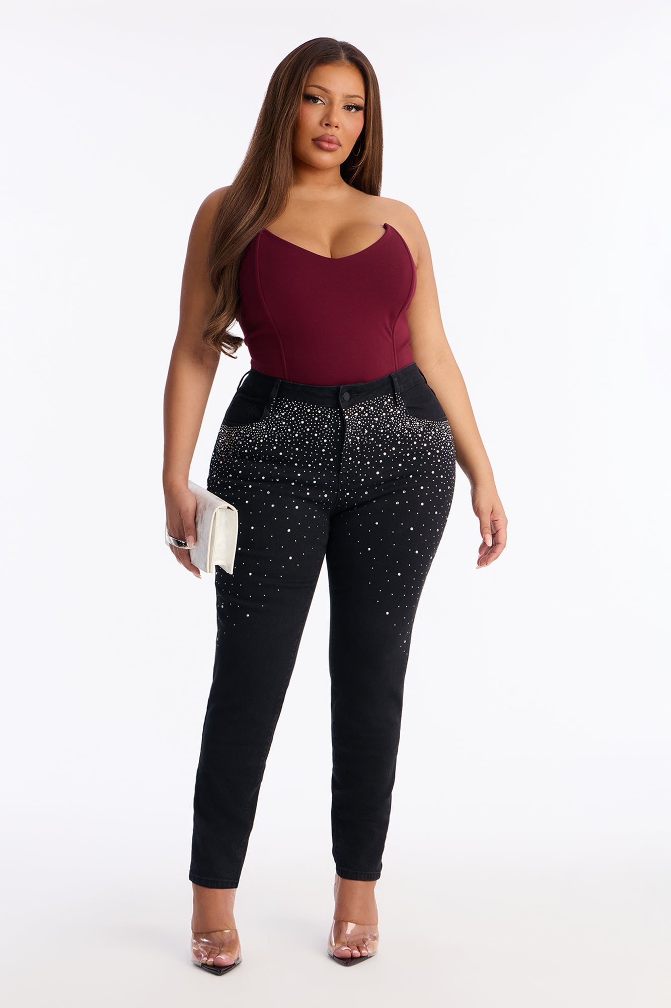 Glitz And Glamour Rhinestone Skinny Jeans - Black