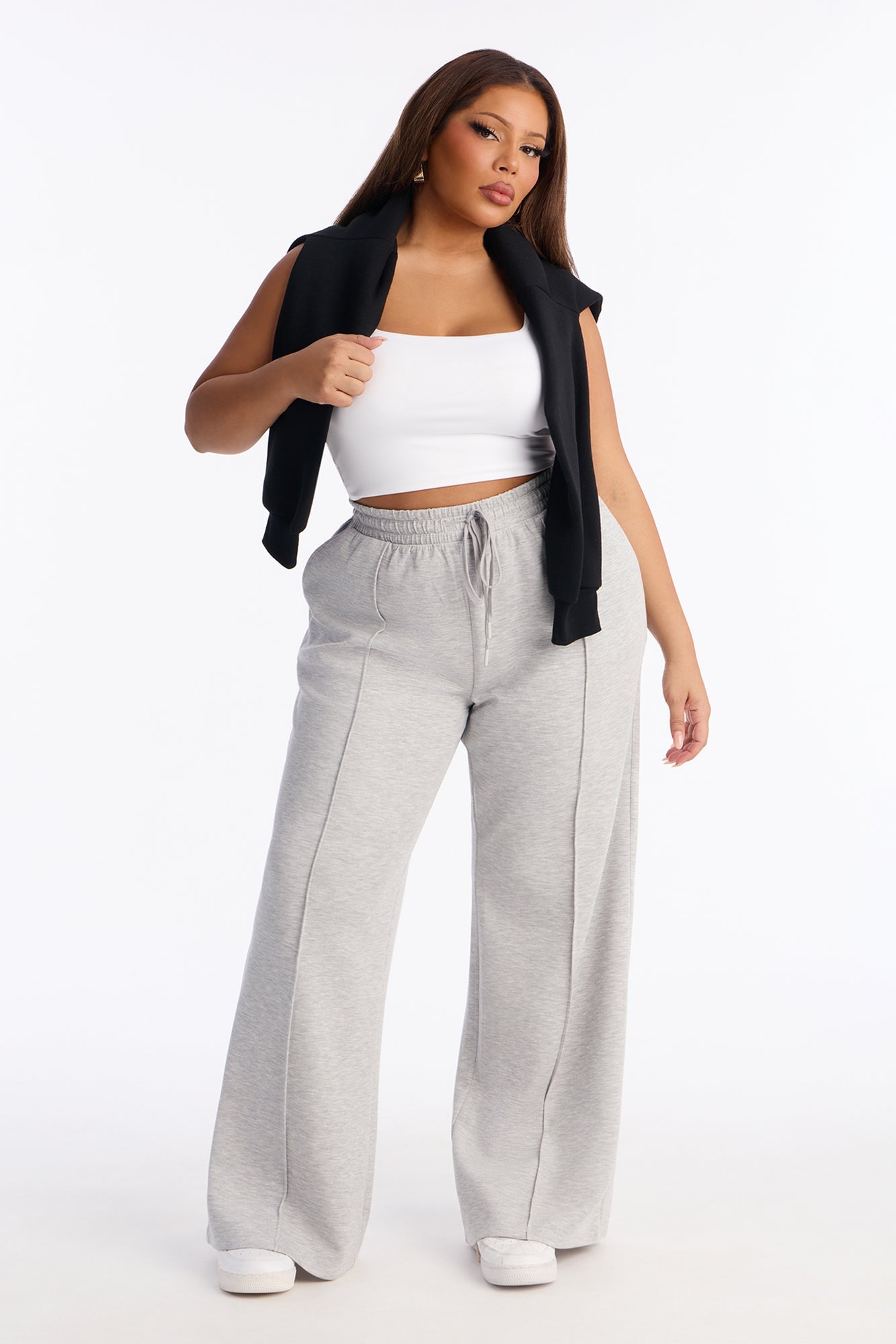 Soft Side Wide Leg Sweatpants - Grey