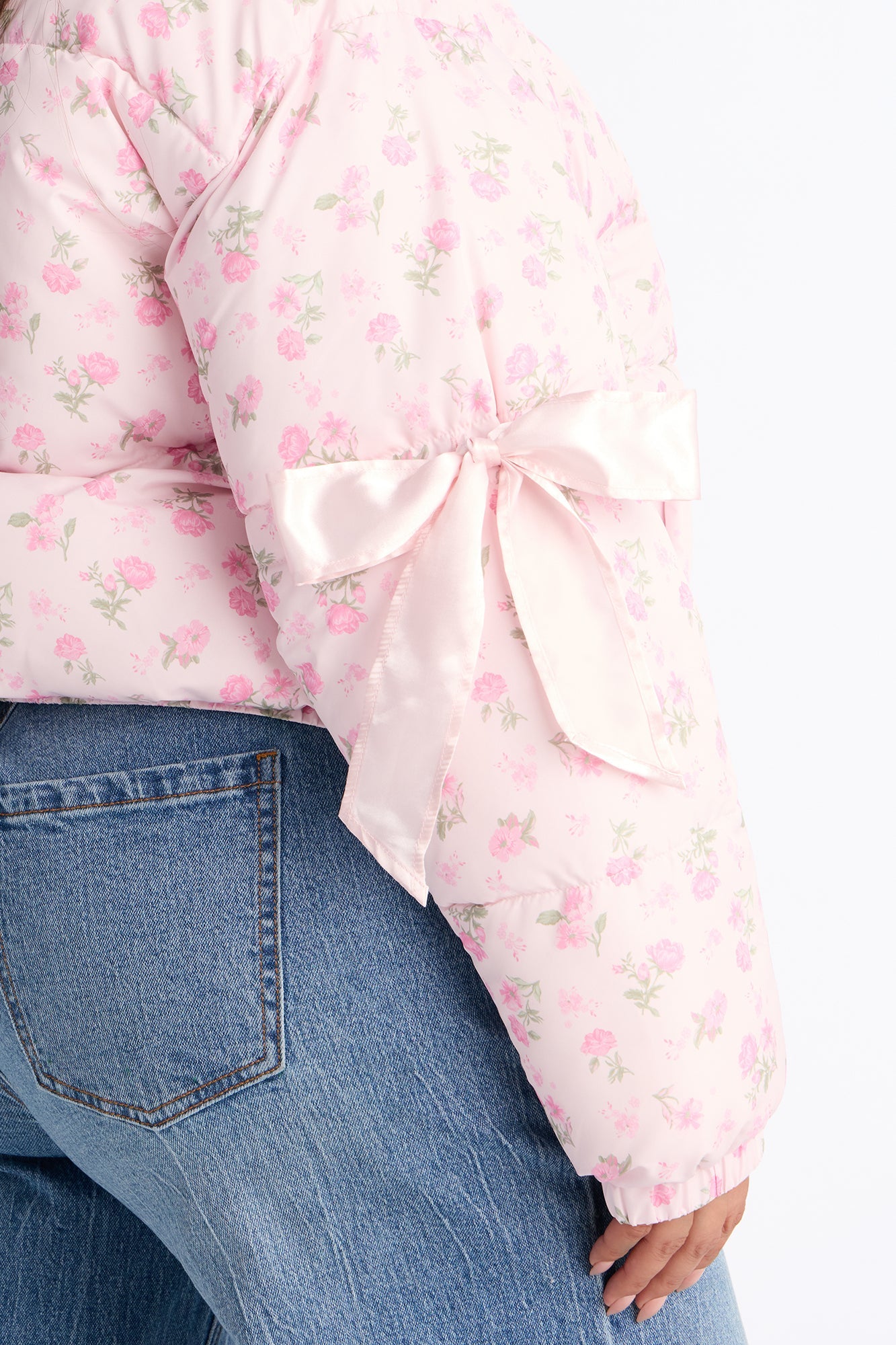 Coquette Touch Floral Puffer Jacket - Pink/combo