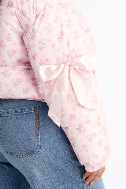 Coquette Touch Floral Puffer Jacket - Pink/combo