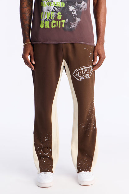 Wave Color Block Slim Flare Sweatpants - Brown