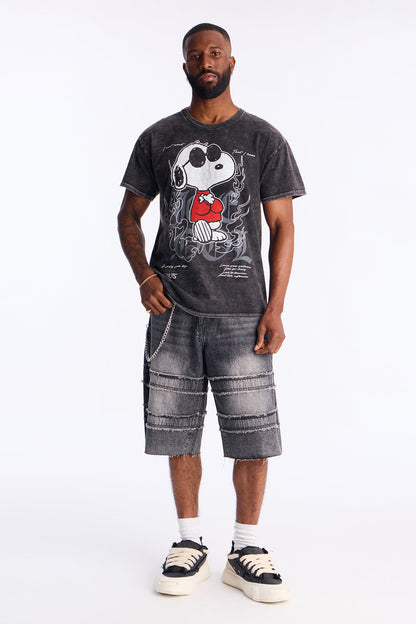 Baggy On My Fray Chain Denim Short - Black Wash