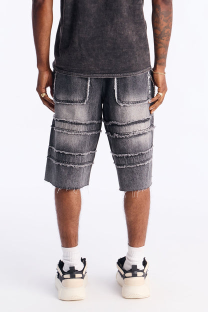 Baggy On My Fray Chain Denim Short - Black Wash