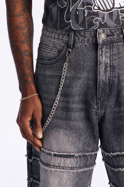 Baggy On My Fray Chain Denim Short - Black Wash
