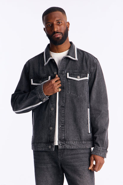 Crochet Denim Trucker Jacket - Black Wash