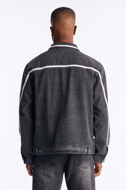 Crochet Denim Trucker Jacket - Black Wash