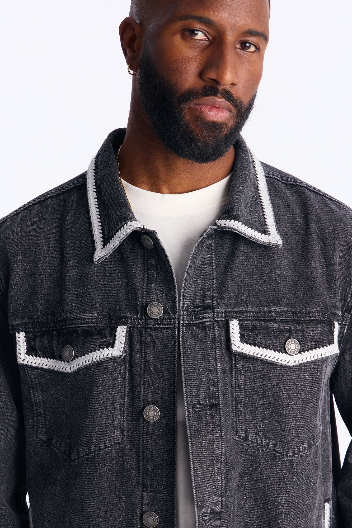 Crochet Denim Trucker Jacket - Black Wash