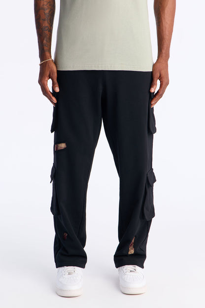 Plaid Patch Straight Sweatpants - Black
