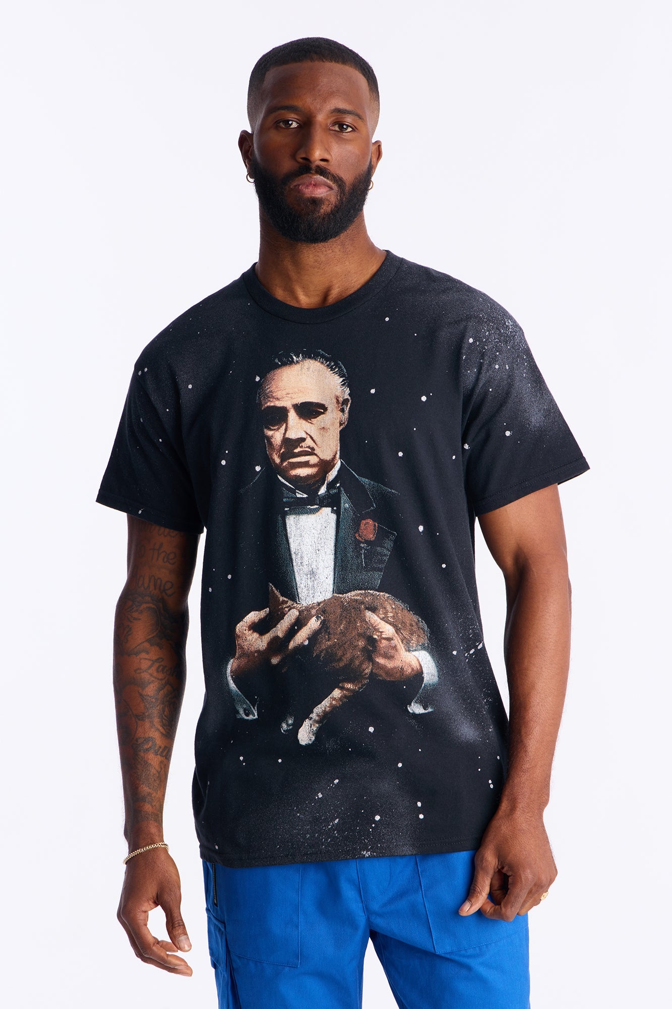 The Godfather Paint Splatter Short Sleeve Tee - Black Wash