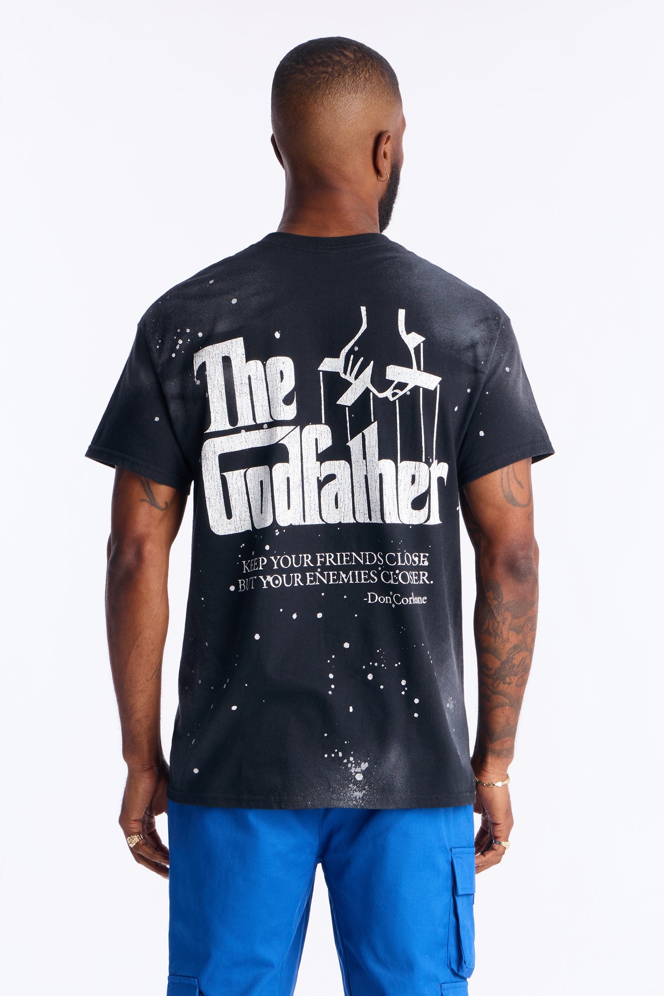 The Godfather Paint Splatter Short Sleeve Tee - Black Wash