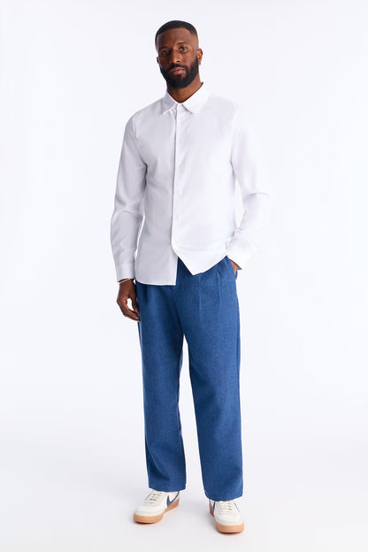 Straight Bleeker Pleated Trouser - Navy