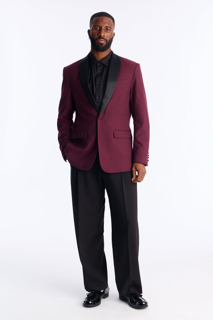 Belcourt Shawl Collar Blazer - Burgundy
