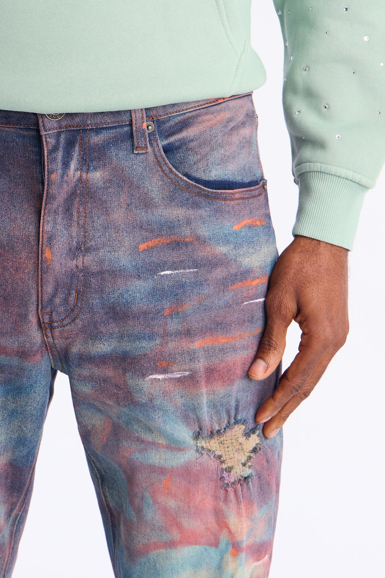 Slim Street Artist Rip And Repair Jean - Blue Wash