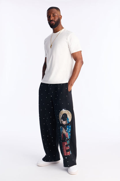 Praying Hands Wide Leg Sweatpants - Black