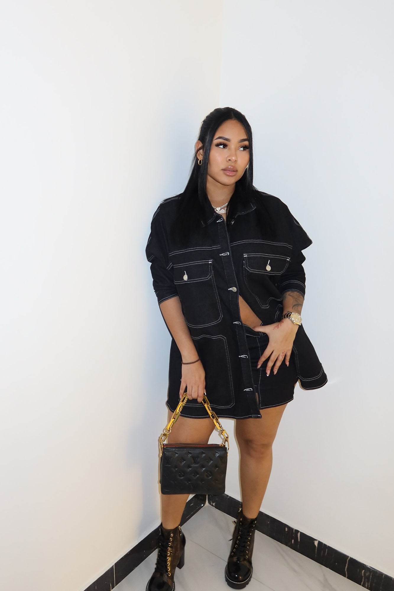 Super Babe Denim Skirt Set - Black Wash