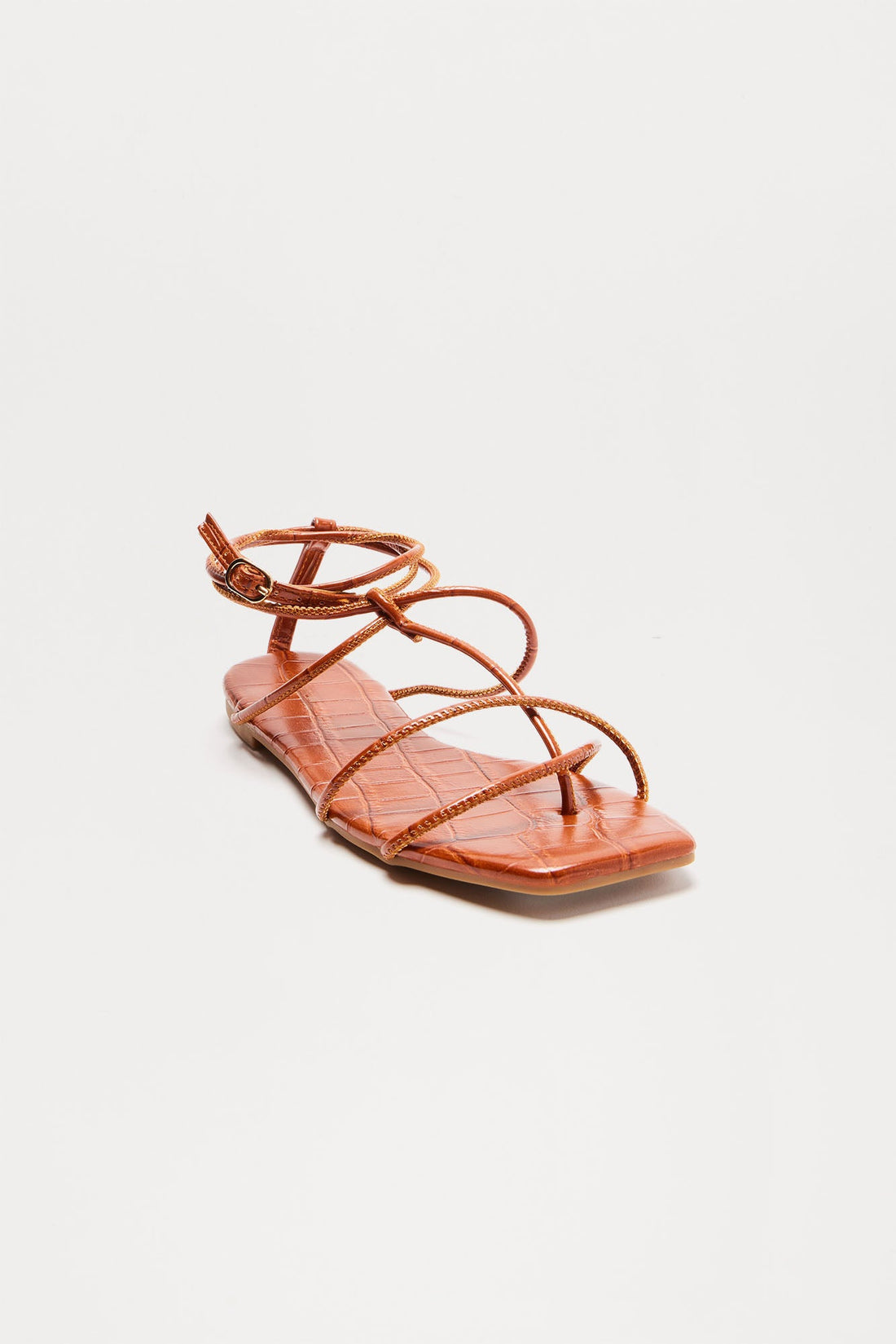 Frankie Croc Square Toe Sandals - Camel