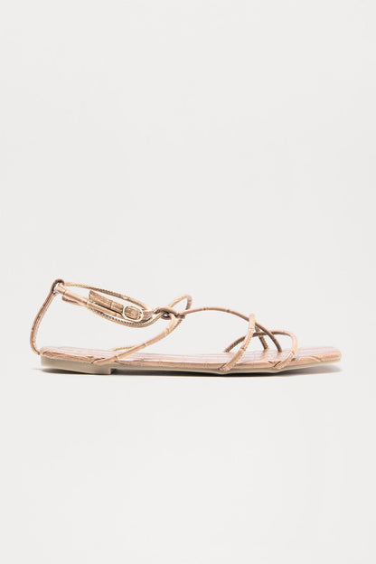 Frankie Croc Square Toe Sandals - Tan