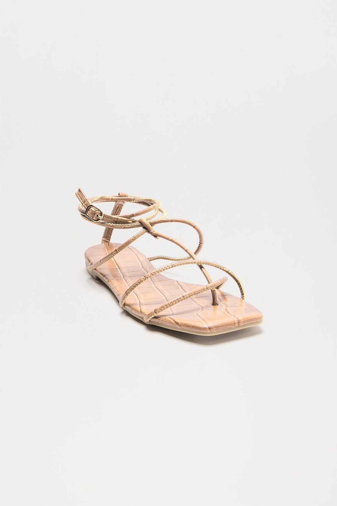 Frankie Croc Square Toe Sandals - Tan
