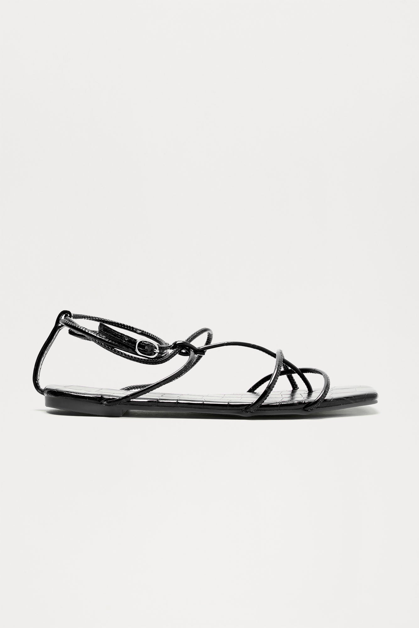 Frankie Croc Sqaure Toe Sandals FN - Black