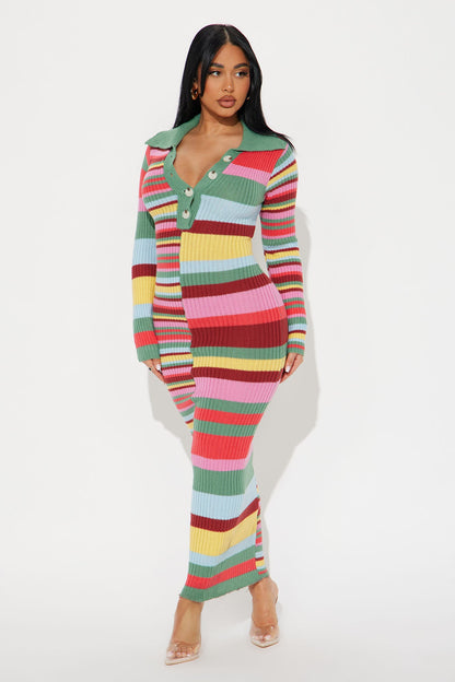 Jessie Striped Sweater Maxi Dress - Multi Color