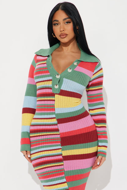 Jessie Striped Sweater Maxi Dress - Multi Color