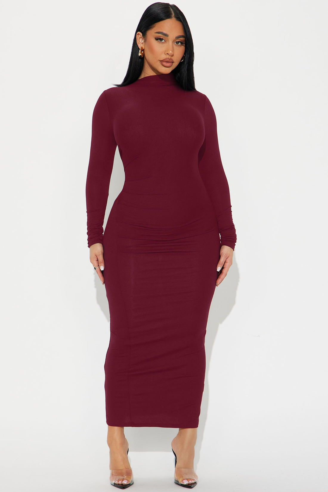 Lana Long Sleeve Midi Dress - Wine