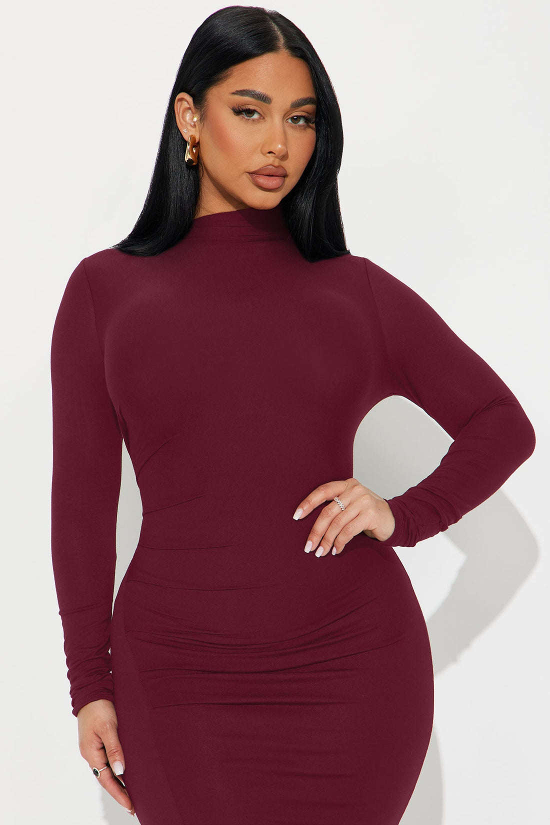 Lana Long Sleeve Midi Dress - Wine