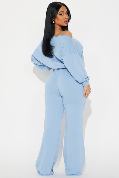 Robyn Off Shoulder Pant Set - Blue