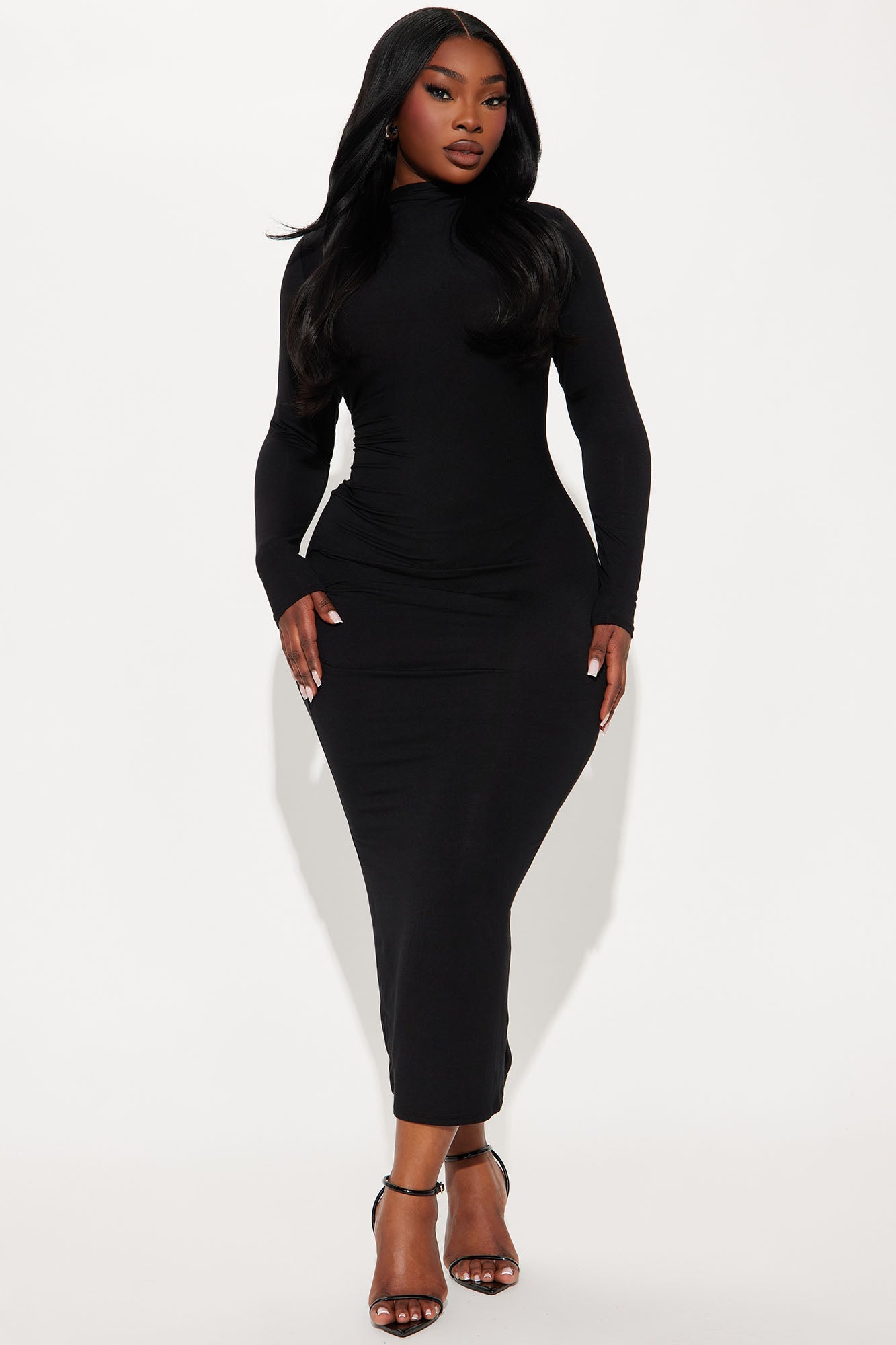 Lana Long Sleeve Midi Dress - Black