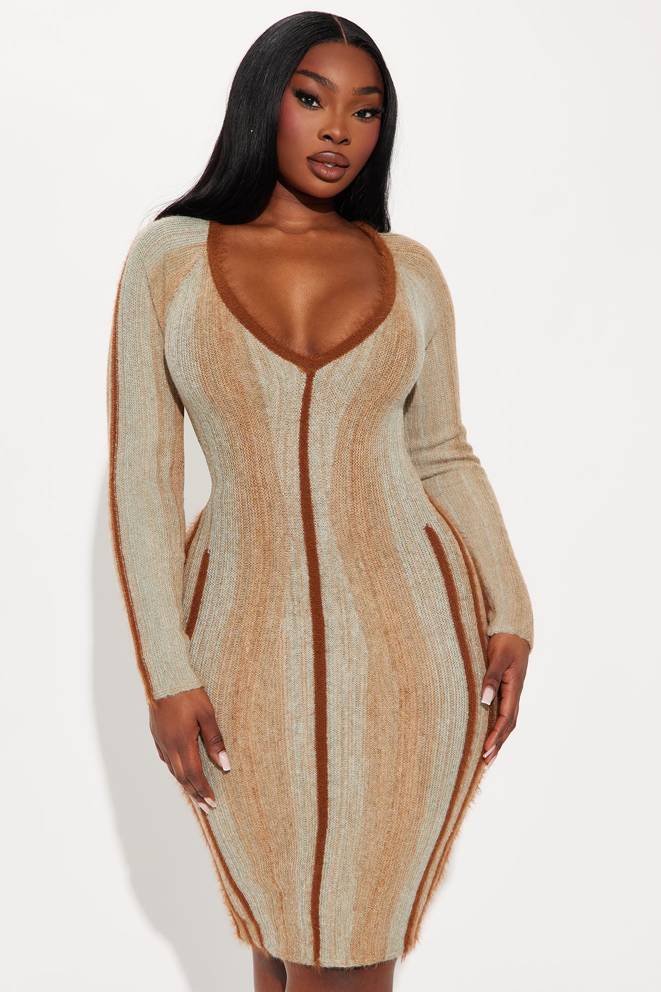 Soulfully Living Sweater Mini Dress - Brown/combo
