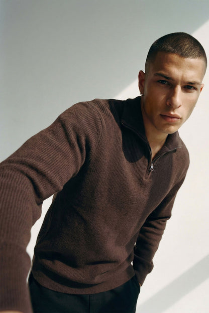Shawn Quarter Zip Sweater - Brown
