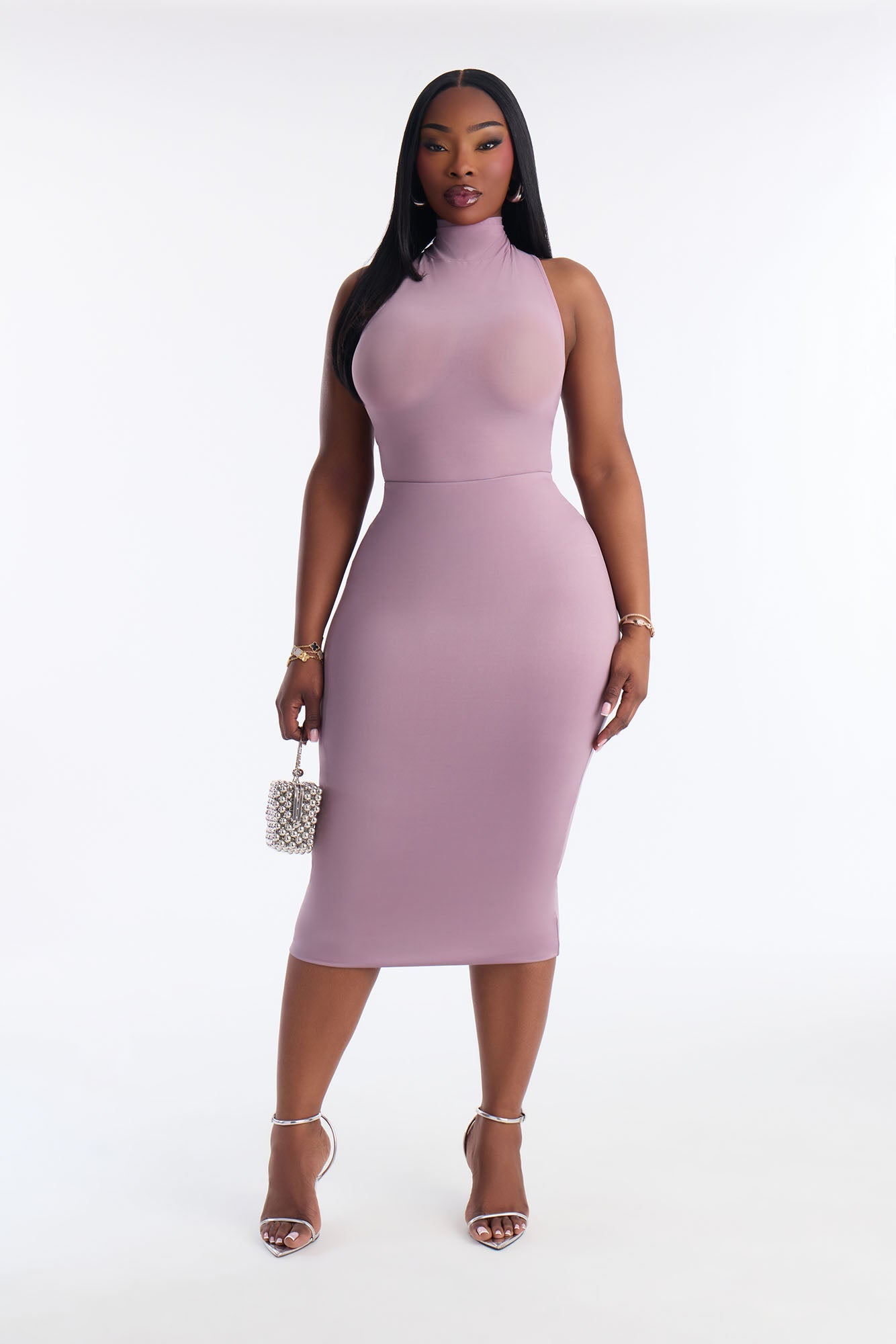 Contour Double Lined Pencil Midi Skirt - Lavender