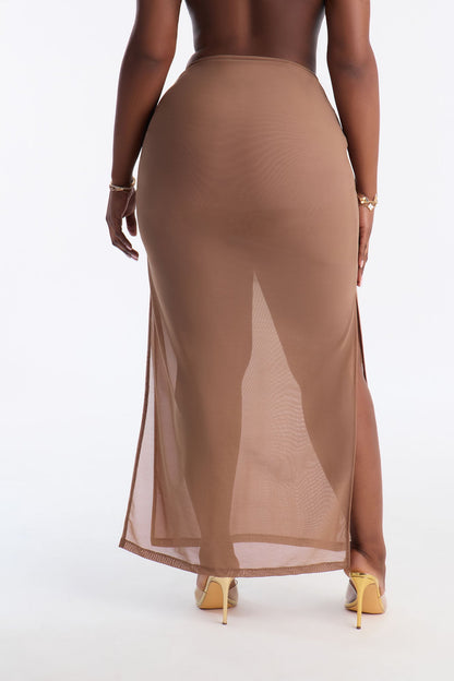 Power Mesh Ruched Maxi Skirt - Mocha