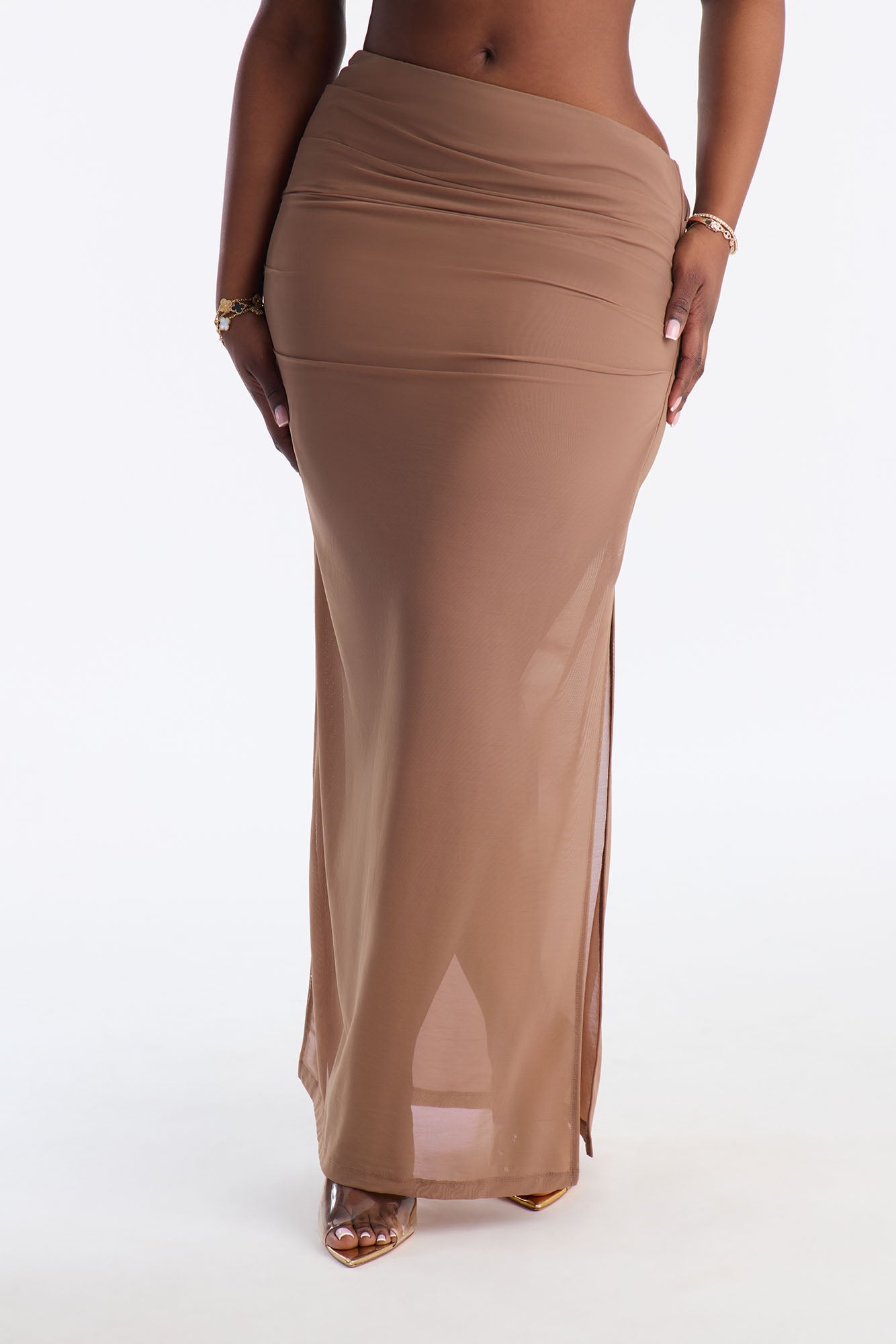 Power Mesh Ruched Maxi Skirt - Mocha