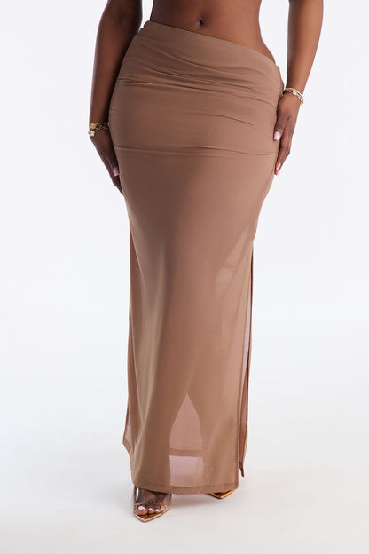 Power Mesh Ruched Maxi Skirt - Mocha