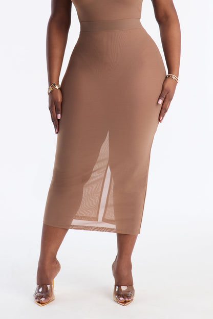 Power Mesh Midi Pencil Skirt - Mocha