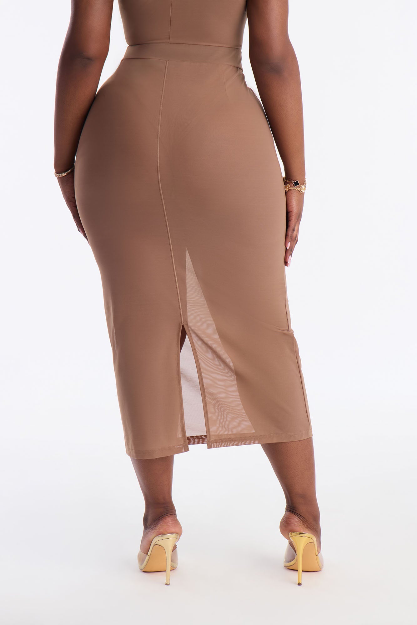 Power Mesh Midi Pencil Skirt - Mocha