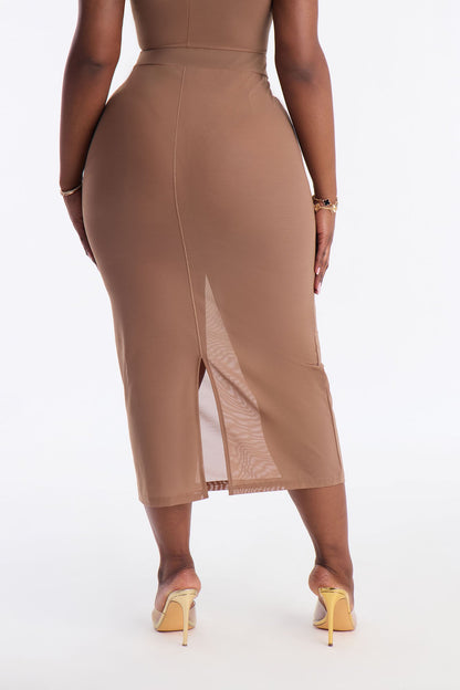 Power Mesh Midi Pencil Skirt - Mocha