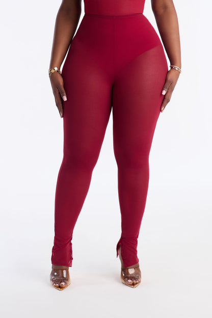 Power Mesh High Waisted Leggings - DarkRed