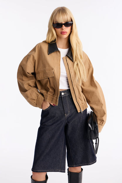 Rory Cropped Cargo Bomber Jacket - Khaki/combo
