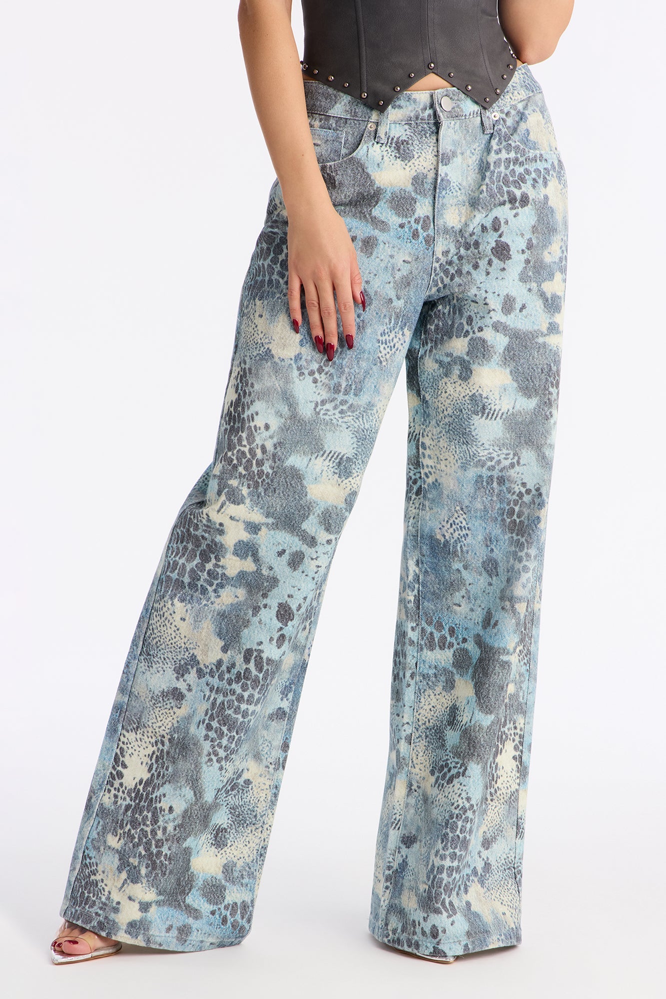 On The Hunt Leopard Camo Wide Leg Jeans - Blue/combo