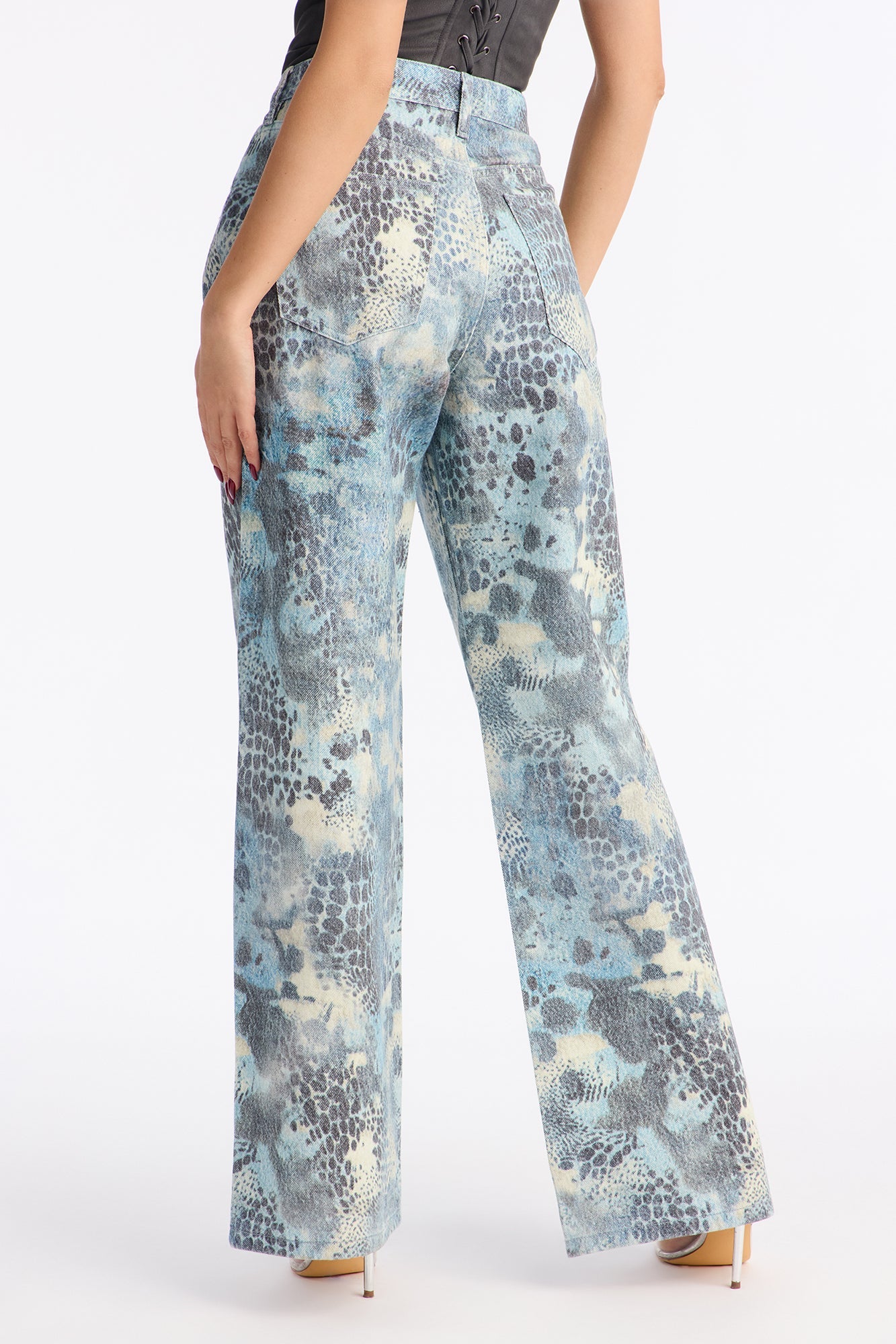 On The Hunt Leopard Camo Wide Leg Jeans - Blue/combo